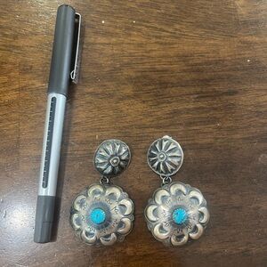Navajo turquoise and sterling silver round earrings
